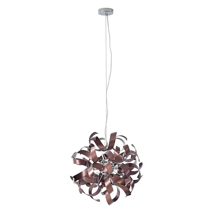 Lucande Pendelleuchte Kaelor - L x B x H: 46 x 46 x 46 cm, kupfer, satin Kupfer, G9 - Pendelleuchte aus bronzefarbenem Metall mit abstraktem, gewundenem Banddesign, aufgehängt an einem Chrombaldachin.
