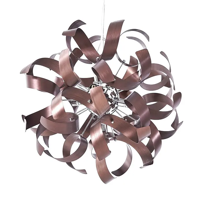 Lucande Pendelleuchte Kaelor - L x B x H: 46 x 46 x 46 cm, kupfer, satin Kupfer, G9 - Moderne Hängeleuchte mit spiralförmigen Metallbändern in Bronzeoptik, die aus einem Chrom-Zentrum entspringen.