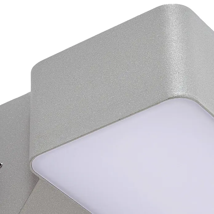 Lindby Außenwandleuchte Fando - 14,7 x 22,5 x 8,8 cm, alu / grau / zink, IP44 - Silbergraue, strukturierte Wandleuchte mit weißem Diffusor.
