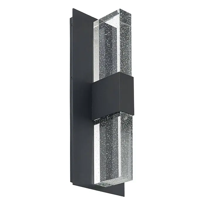 Lucande LED Wandleuchte aussen in anthrazit, transparent, Aussenlampe Wand -  - Moderne schwarze Wandleuchte mit zwei rechteckigen, klaren Elementen mit Blasenmuster für Up- und Downlighting.