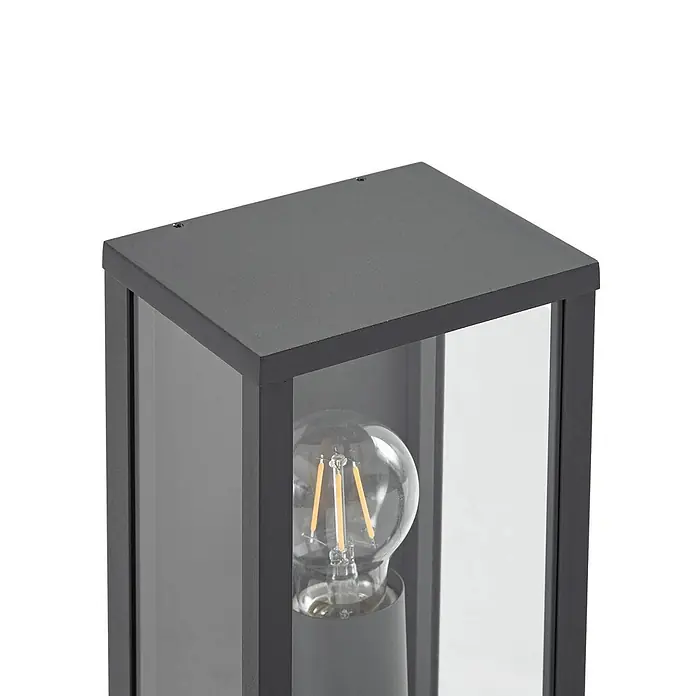 Lindby Außenwandleuchte Peldar - 13,5 x 14 x 29 cm, schwarz, IP44 - Dunkelgraue Außenleuchte mit Glaspaneelen, enthält eine LED-Glühfadenlampe im Vintage-Stil.