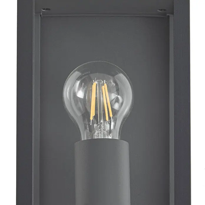 Lindby Außenwandleuchte Peldar - 13,5 x 14 x 29 cm, schwarz, IP44 - Dunkelgraue Außenleuchte mit klarer LED-Filamentbirne.