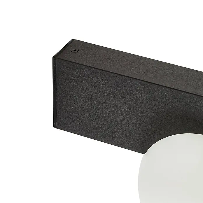 Lucande Außenwandleuchte Vijon - schwarz, IP44 - Schwarze, strukturierte rechteckige Wandleuchte mit weißem kugelförmigem Diffusor.