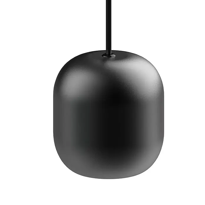 Lucande Pendelleuchte Narion - L x B x H: 102 x 12 x 16 cm, Multicolour, Schwarz matt, dunkelGrün matt, braun matt, GU10 - Eine elegante, matt-schwarze, längliche Pendelleuchte mit abgerundeter Form, die an einem schwarzen Kabel hängt.