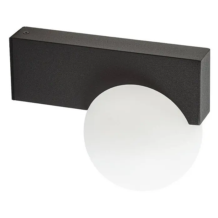 Lucande Außenwandleuchte Vijon - schwarz, IP44 - Schwarze rechteckige Wandleuchte mit weißem kugelförmigem Diffusor.