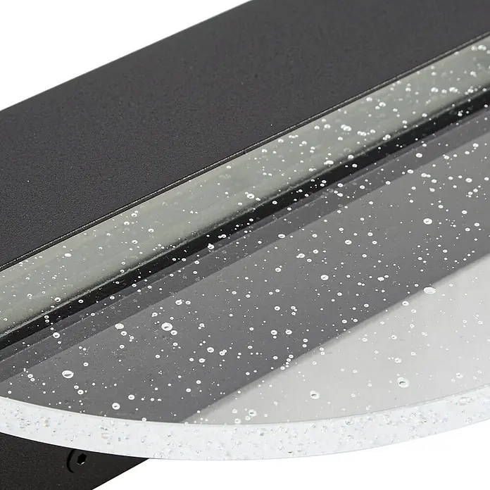 Lucande Außenwandleuchte Narkelo - schwarz, klar / transparent, IP44 - Schwarzes, texturiertes Gehäuse mit einem klaren, blasenbesetzten Acryl-Dekorelement.