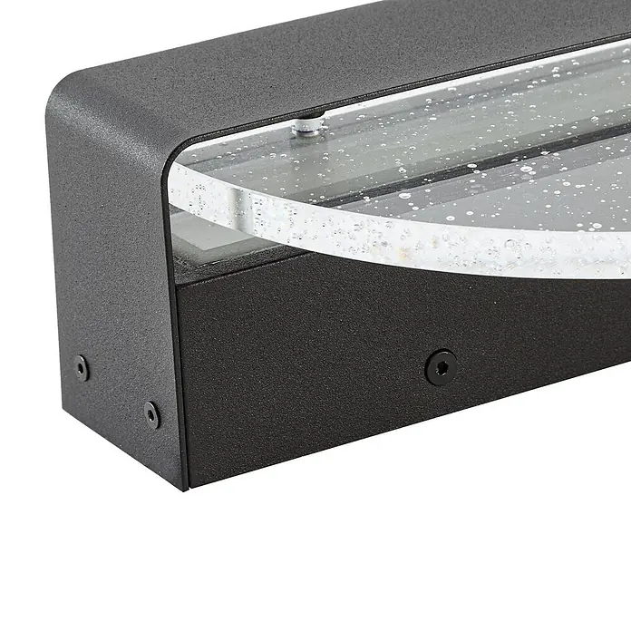 Lucande Außenwandleuchte Narkelo - schwarz, klar / transparent, IP44 - Dunkelgraue Außenleuchte mit strukturierter Oberfläche und klarem, blasenförmigem Acryldiffusor.