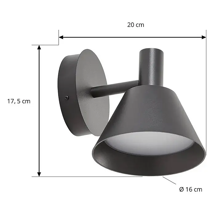 Lucande Außenwandleuchte Tabena - schwarz, schwarz, IP54 - Dunkelgraue Metall-Wandleuchte mit konischem Schirm.