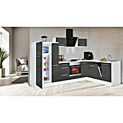 Respekta Premium Cocina esquinera (200 x 290 cm, Con dispositivos eléctricos, Gris de alto brillo)
