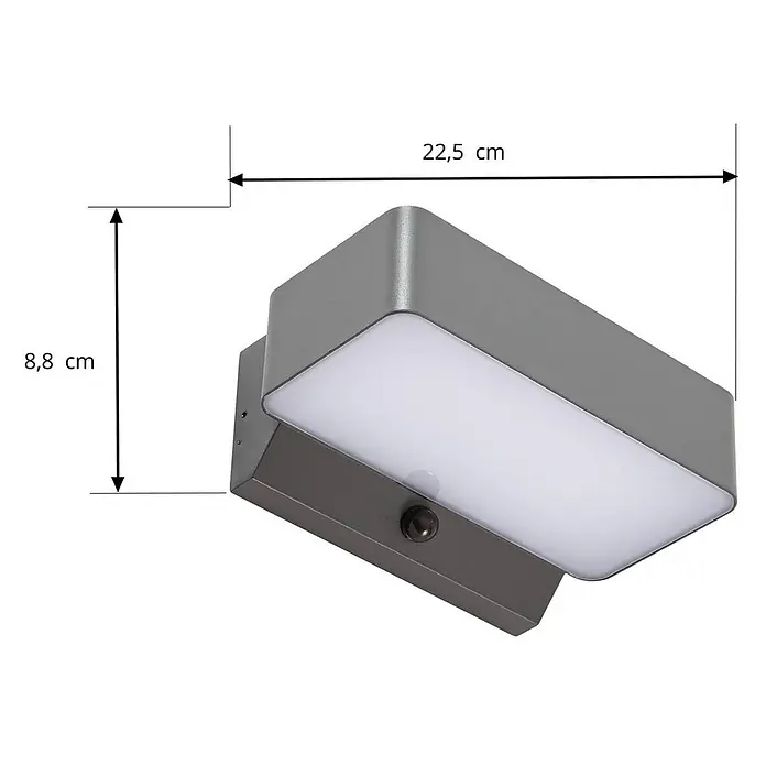 Lindby Außenwandleuchte Fando - alu / grau / zink, IP44 - Rechteckige graue Außenwandleuchte mit weißem Diffusor und integriertem Sensor.