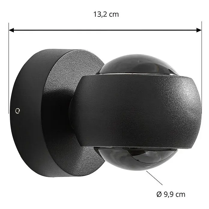 Lindby Außenwandleuchte Focra - schwarz, IP54 - Schwarze moderne Wandleuchte mit zwei sphärischen Lichtern für Auf-/Abwärtsbeleuchtung. 13,2 cm breit.
