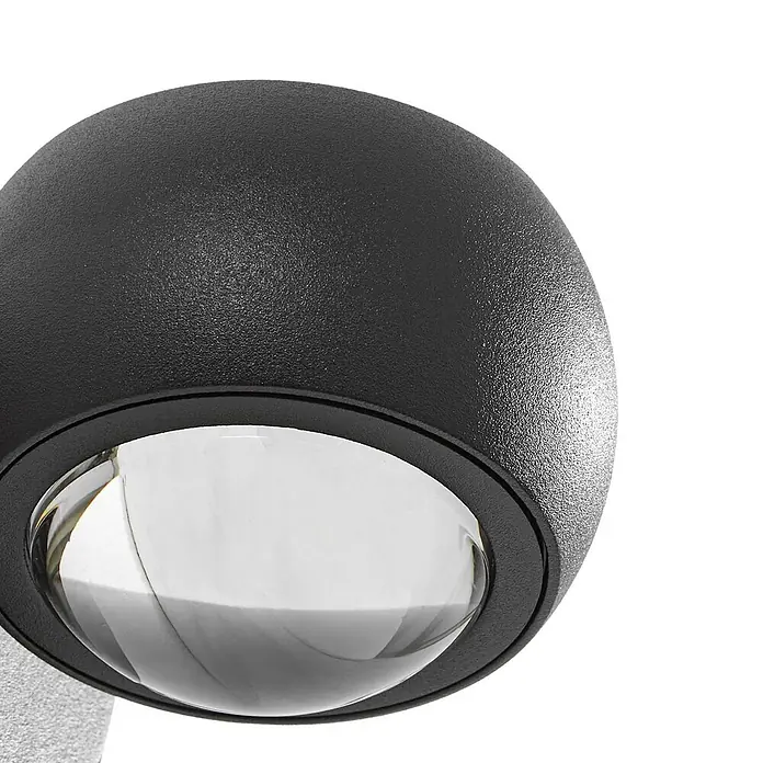 Lindby Außenwandleuchte Focra - schwarz, IP54 - Schwarze kugelförmige Außenleuchte mit strukturierter Oberfläche und klarer Kuppellinse.