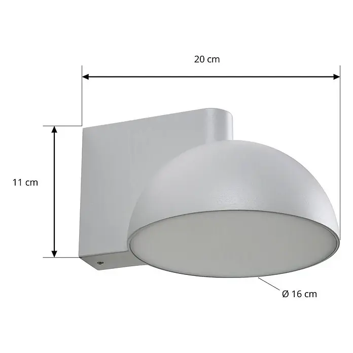Lucande Außenwandleuchte Velira - alu / grau / zink, alu / grau / zink, IP54 - Hellegraue Wandleuchte mit gewölbtem Schirm, 20 cm breit, 11 cm hoch, 16 cm Durchmesser.