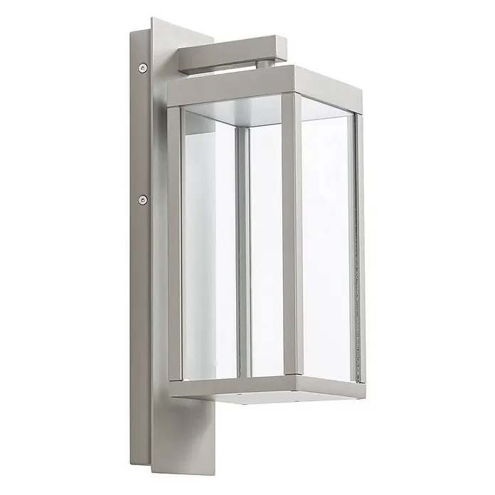 Lucande Außenwandleuchte Ferdinand - 16,5 x 12 x 38 cm, alu / grau / zink, alu / grau / zink, IP54 - Moderne rechteckige Wandleuchte aus gebürstetem Silbermetall mit Klarglasscheiben.