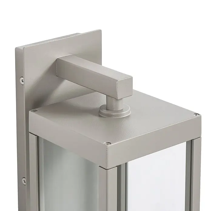 Lucande Außenwandleuchte Ferdinand - 16,5 x 12 x 38 cm, alu / grau / zink, alu / grau / zink, IP54 - Moderne hellgraue rechteckige Außenwandleuchte mit satinierten Glasscheiben.