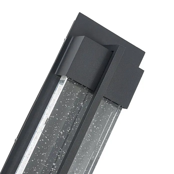 Lucande Außenwandleuchte Velune - 7,8 x 12,1 x 35 cm, schwarz, IP44 - Moderne dunkelgraue LED-Außenwandleuchte mit klarem Blaseneffekt-Diffusor.