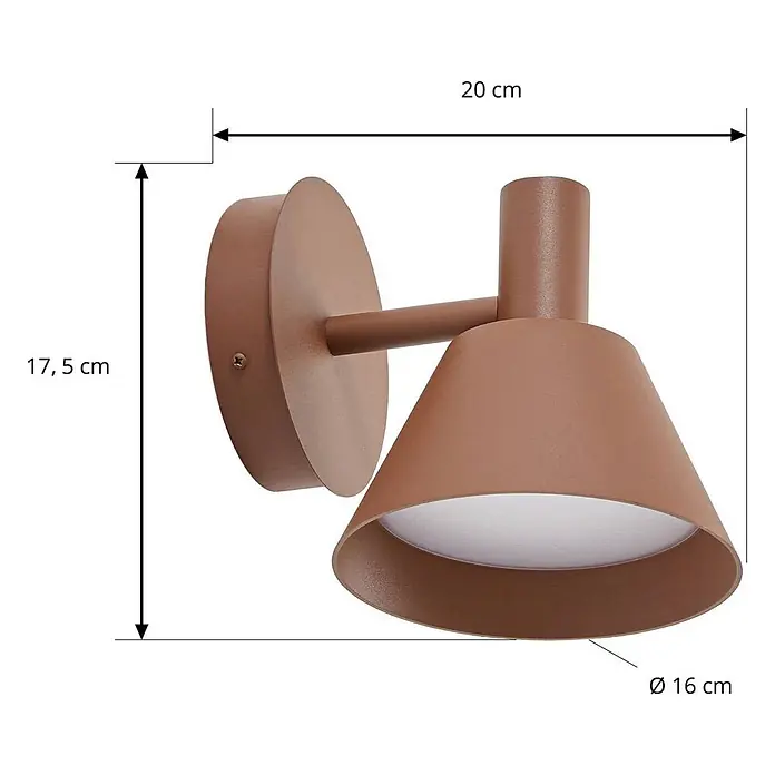 Lucande Außenwandleuchte Tabena - braun / rost, braun / rost, IP54 - Matte braune Wandleuchte mit konischem Schirm, 17,5 cm hoch, 20 cm tief, 16 cm Schirmdurchmesser.