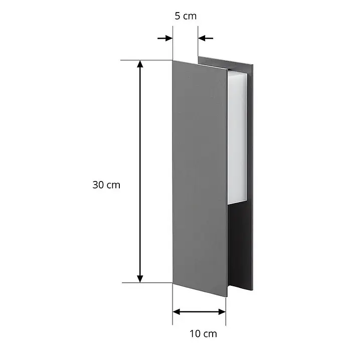 Lucande Außensockelleuchte Teerk -  - Dunkelgraue moderne Wandleuchte, 30 cm hoch und 10 cm tief, mit teilweiser weißer Lichtblende.