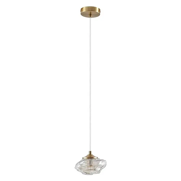 Lindby Pendelleuchte Piatra - L x B x H: 15,5 x 15,5 x 8,5 cm, creme / amber, amber, messing, G9 - Goldene Pendelleuchte mit organischem Klarglasschirm und dünnem Kabel.