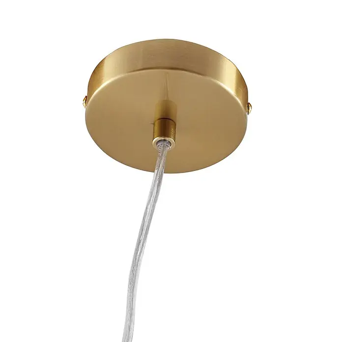 Lindby Pendelleuchte Piatra - L x B x H: 15,5 x 15,5 x 8,5 cm, creme / amber, amber, messing, G9 - Deckenrosette aus Messing mit transparentem Kabel.