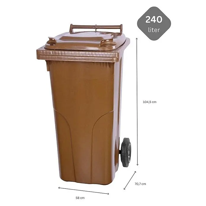 Proregal Mülltonne SuperSparSet 2x - 2-Rad-Tonne MGB - Braun & Grau/Schwarz - Braune 240-Liter-Plastikmülltonne mit Deckel und Rollen.