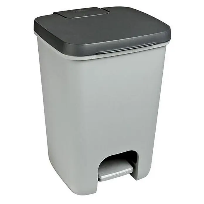 Proregal Treteimer - 20 l, Kunststoff, Silber - Hellgrauer Kunststoff-Tretmülleimer mit dunkelgrauem Klappdeckel und Fußpedal.
