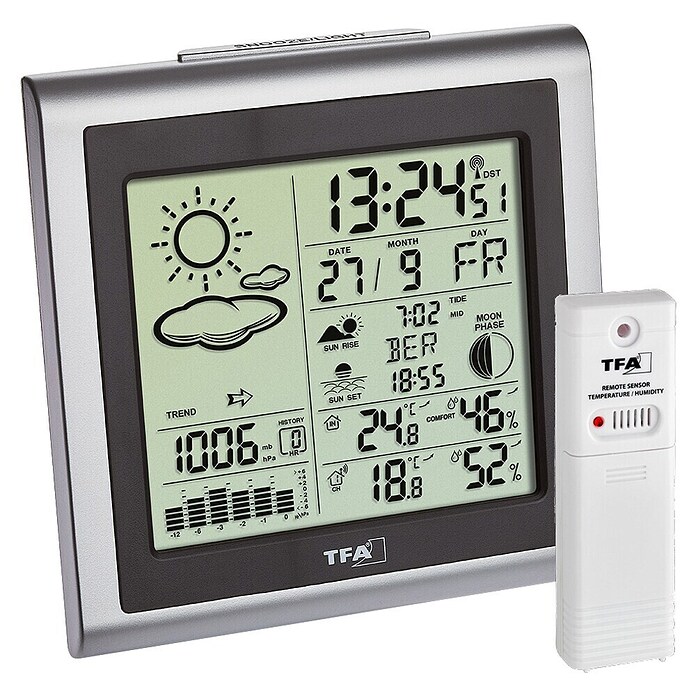 TFA Dostmann Wetterstation Largo (Digital, Batteriebetrieben, Silber, 130 x 60 x 132 mm) | BAUHAUS