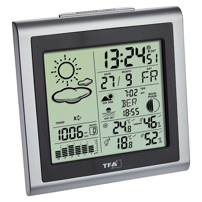 TFA Dostmann Wetterstation Largo (Digital, Batteriebetrieben, Silber, 130 x 60 x 132 mm) | BAUHAUS