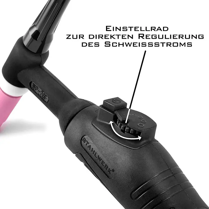 STAHLWERK WIG-Schweißbrenner Schweißbrenner WP-26 FR WIG mit 5 Meter Schlauchpaket -  - Schwarzer WIG-Schweißbrenner mit verstellbarem Stellrad zur Stromregelung.