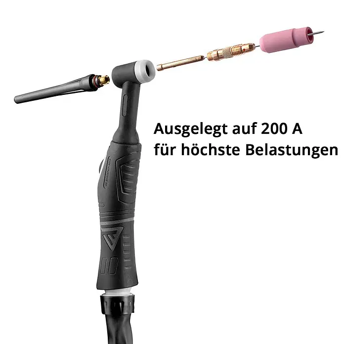 STAHLWERK WIG-Schweißbrenner Schweißbrenner WIG WP26F -  - Schwarzer WIG-Schweißbrenner, zerlegt mit Metall- und Keramikbauteilen, ausgelegt für 200 A.