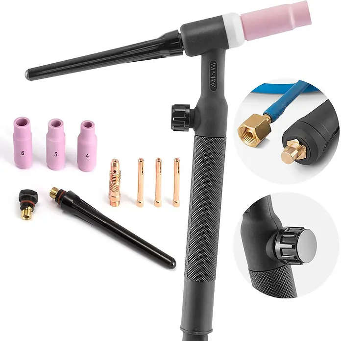 STAHLWERK MIG/MAG-Schweißbrenner Schweißbrenner Lift-Tig-Brenner WP-17V -  - Schwarzes WIG-Schweißbrenner-Set mit strukturiertem Griff, inklusive pinker Keramikdüsen, Kupferspannzangen und Zubehör.