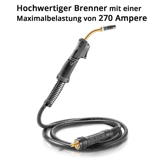 STAHLWERK MIG/MAG-Schweißbrenner Schweißbrenner AK25 MB25 4 m Schlauchpaket -  - Dunkelgrauer MIG/MAG-Schweißbrenner mit goldener Düse und Spiralkabel, für 270 Ampere.