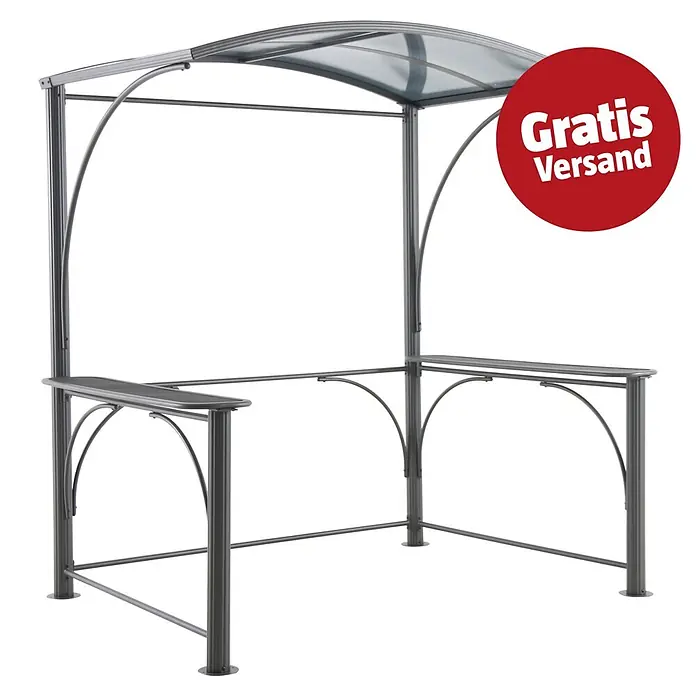 Sunfun Grillpavillon BBQ - B x T: 213 x 150 cm, Farbe Gestell: Anthrazit, Aluminium - Grauer Metall-Grillpavillon mit gewölbtem, durchsichtigem Dach und zwei Seitenablagen.
