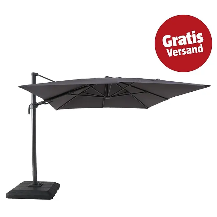 Sunfun Ampelschirm Capri - Anthrazit, Bespannungsmaß (L x B): 300 x 350 cm - Dunkelgrauer Ampelschirm mit Freiarmschirm-Design und stabilem Standfuß.