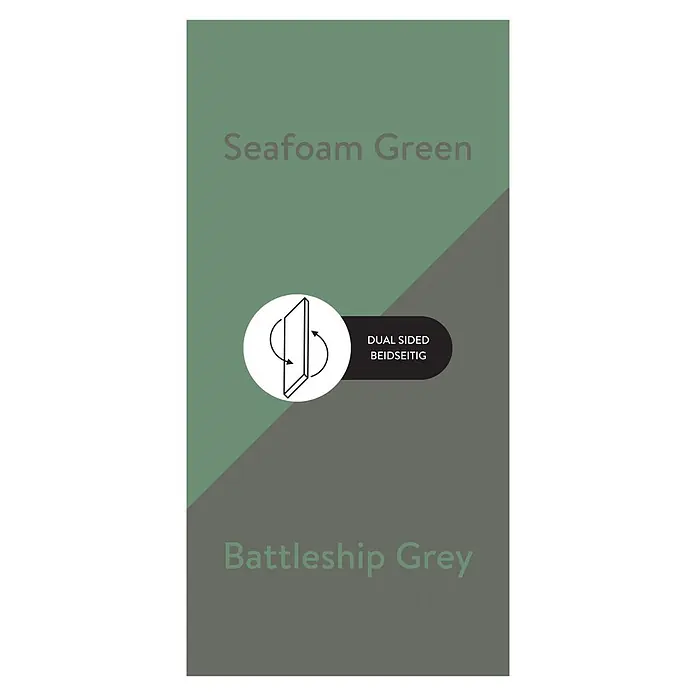 Wetwall Wandpaneel Alloy - 122 x 244 cm, Seafoam Green / Battleship Grey - Beidseitiges Materialmuster in Seegrün und Schlachtschiffgrau.