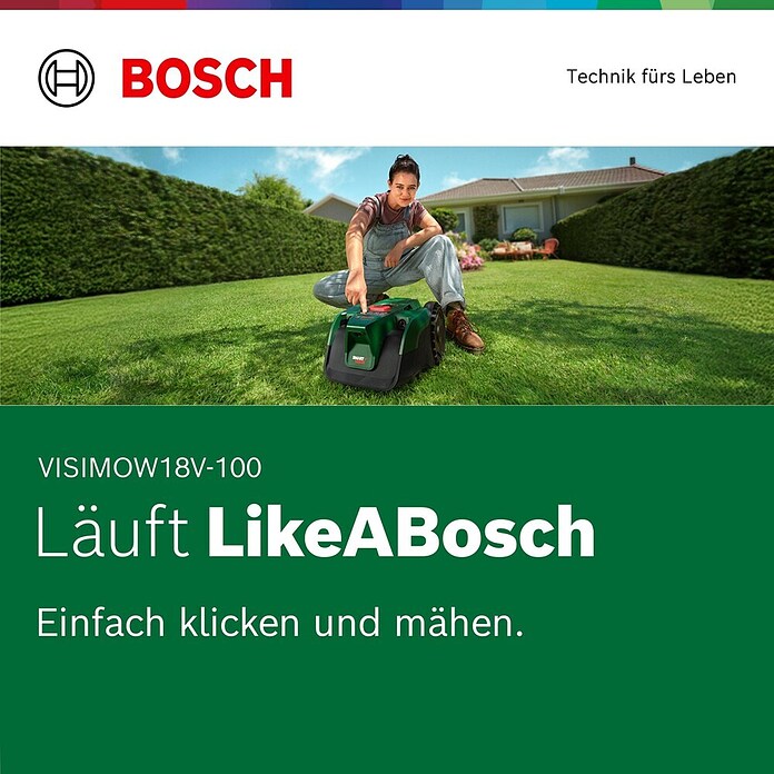 Bosch Power for All 18V Mähroboter VISIMOW 18V-100 (100 m², Schnittbreite: 16 cm, Kamera-gestützte Navigation, Ultraschallsensorik, 1 Akku) | BAUHAUS