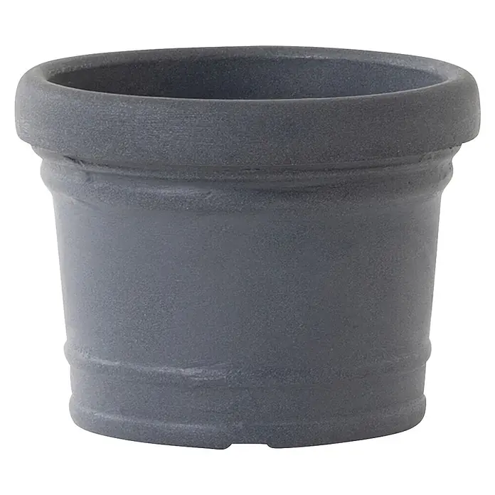 Siena Garden Pflanztopf NORAH - Anthrazit, Außenmaß (Ø x H): 35 x 26 cm, Kunststoff - Runder, strukturierter grauer Blumentopf mit ausgestelltem Rand.