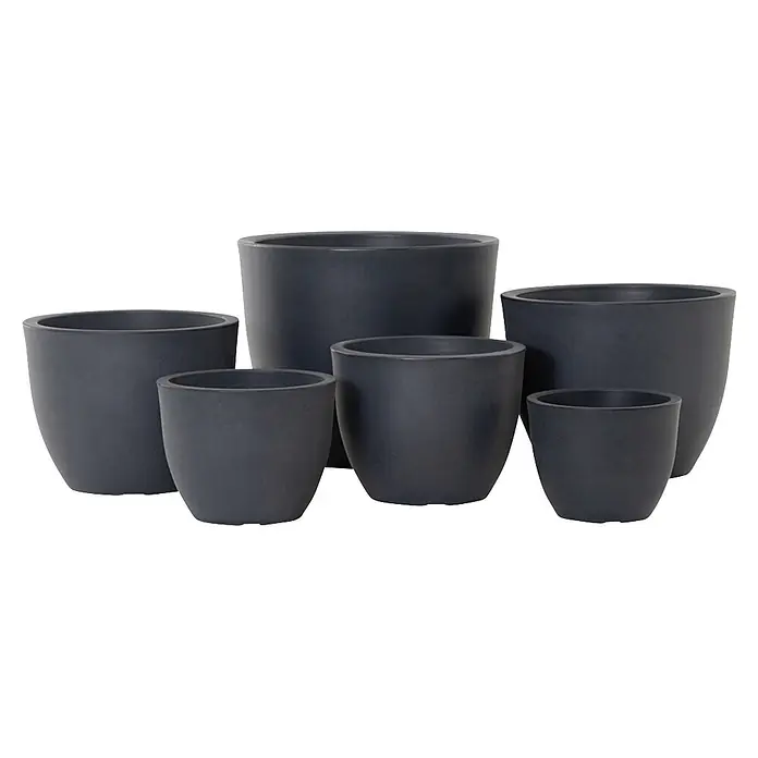 Siena Garden Pflanztopf BRISTOL - Außenmaß (Ø x H): 30 x 23 cm, Anthrazit, Kunststoff, 1 Stk. - Set von dunkelgrauen, matten Blumentöpfen in verschiedenen Größen.