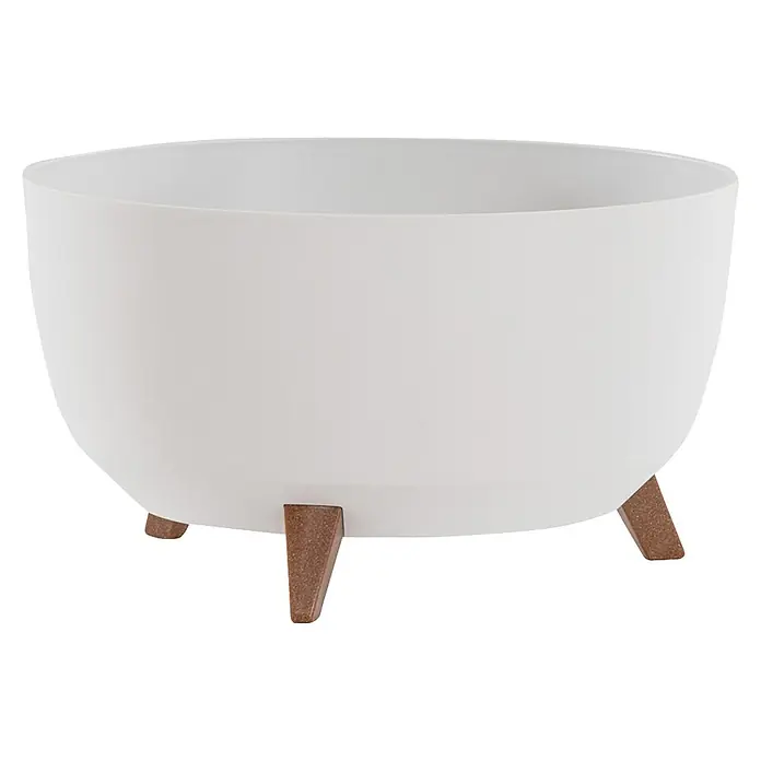 Siena Garden Pflanztopf OSLO PURE - Weiß, Kunststoff, Außenmaß (Ø x H): 47 x 26,5 cm - Weißer Pflanztopf mit drei dreieckigen braunen Füßen.