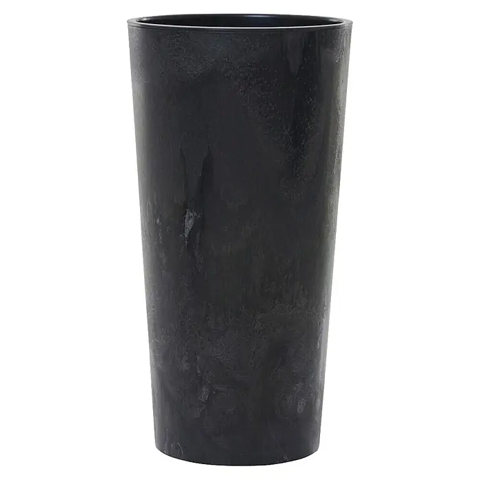 Siena Garden Pflanztopf LOCON STONE - Schwarz, Außenmaß (Ø x H): 30 x 57 cm, Kunststoff, 1 Stk. - Dunkelgrauer zylindrischer Pflanztopf mit Marmorierung.