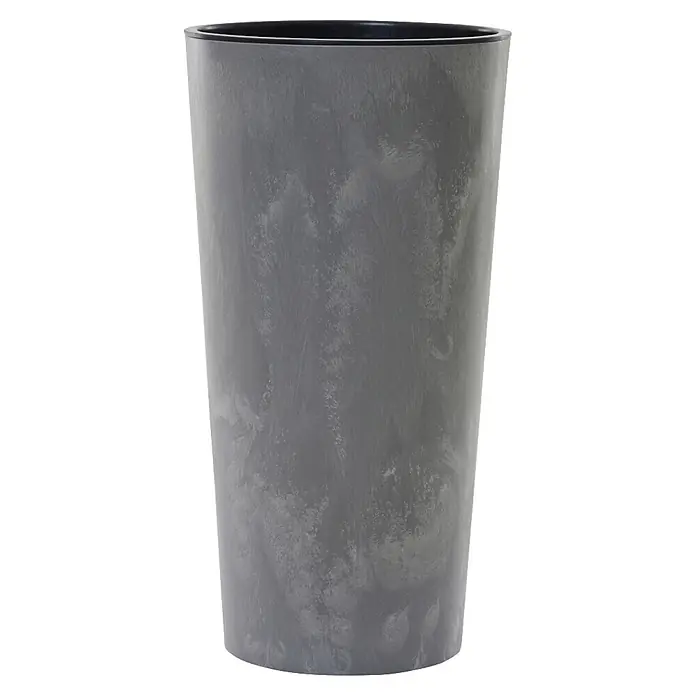 Siena Garden Pflanztopf LOCON STONE - Grau, Außenmaß (Ø x H): 25 x 46,5 cm, Kunststoff, 1 Stk. - Hoher grauer marmorierter Pflanzkübel mit schwarzem Rand, für Zimmer- oder Gartenpflanzen.