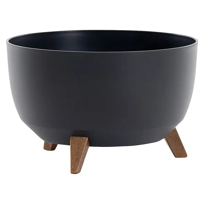 Siena Garden Pflanztopf OSLO PURE - Anthrazit, Kunststoff, Außenmaß (Ø x H): 40 x 25 cm - Matt-dunkelgrauer Schalenübertopf mit drei kurzen, abgewinkelten braunen Beinen.