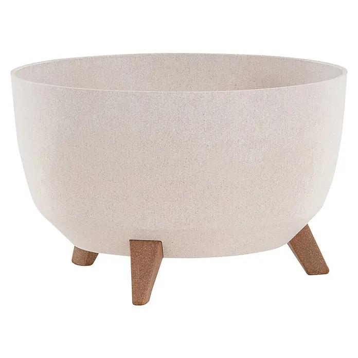 Siena Garden Pflanztopf OSLO PURE - Creme, Kunststoff, Außenmaß (Ø x H): 40 x 25 cm - Beigefarbener, texturierter Pflanztopf auf drei braunen Beinen.
