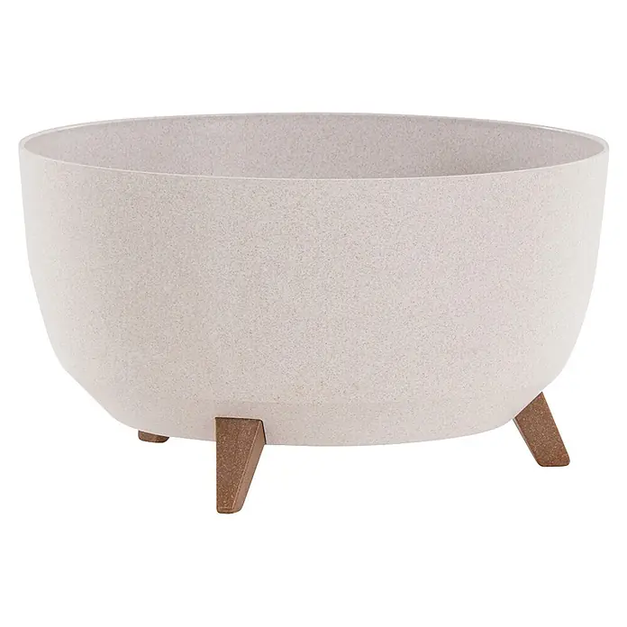 Siena Garden Pflanztopf OSLO PURE - Creme, Kunststoff, Außenmaß (Ø x H): 47 x 26,5 cm - Heller gesprenkelter Pflanztopf mit drei kleinen braunen Füßen.