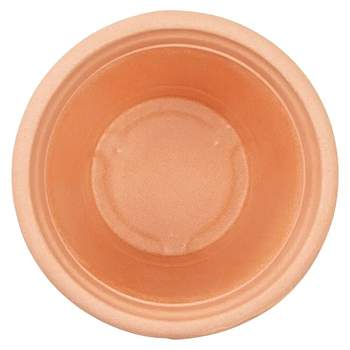 Siena Garden Pflanztopf Amalia - Terrakotta, Außenmaß (Ø x H): 40 x 32 cm - Draufsicht auf einen leeren, runden, orange-braunen Terrakotta-Blumentopf.