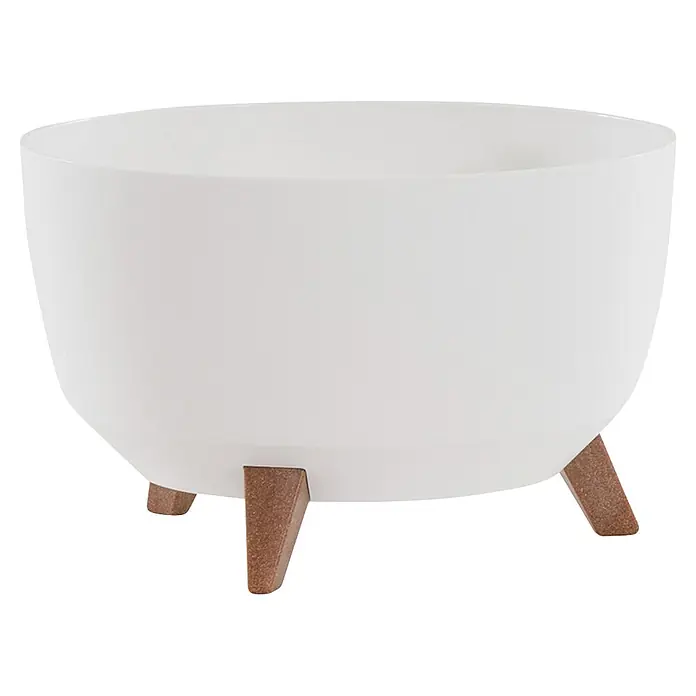 Siena Garden Pflanztopf OSLO PURE - Weiß, Kunststoff, Außenmaß (Ø x H): 40 x 25 cm - Weißer Pflanztopf mit drei hellbraunen Holzbeinen.