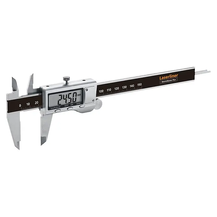Laserliner Digitaler Messschieber Metric Master Plus - Messbereich: 0 - 150 mm - Silberner digitaler Messschieber mit schwarzer Skala, zeigt 24.50 mm an.