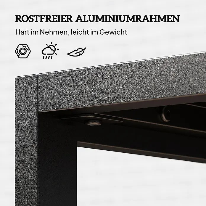Outsunny Garten-Loungetisch mit verstellbaren Fußpolster - Aluminium, Schwarz, L x B x H: 90 x 50 x 42 cm - Dunkelgrauer, texturierter rostfreier Aluminiumrahmen, der seine Langlebigkeit, Wetterbeständigkeit und Leichtigkeit hervorhebt.