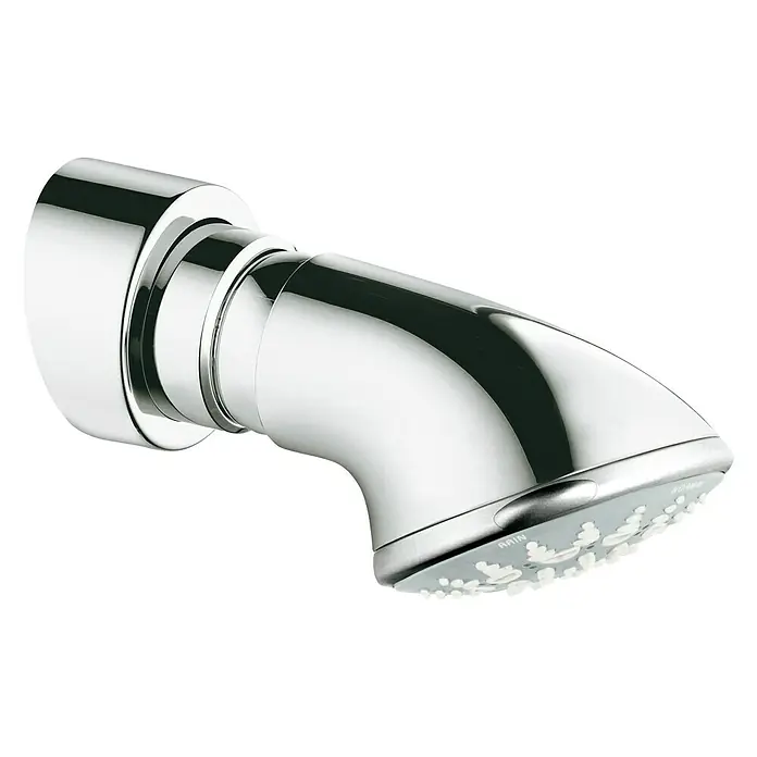 Grohe Kopfbrause Relexa 100 - Anzahl Funktionen: 5 Stk., Durchmesser: 9,5 cm, Chrom - Nahaufnahme eines verchromten Brausekopfs, der ein modernes Design und Funktionalität für ein luxuriöses Duscherlebnis bietet.