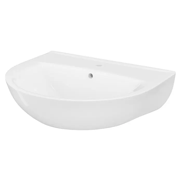 Cersanit Waschtisch President - 60 x 48,5 cm, Ohne Spezialglasur, Hahnloch: Mitte, Mit Überlauf, Weiß - Weißes Keramik-Eckwaschbecken mit Hahnloch und Überlauf.